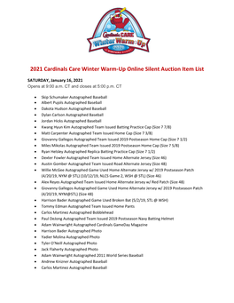 2021 Cardinals Care Winter Warm-Up Online Silent Auction Item List