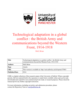 Technological Adaptation in a Global Conflict: the British Army and Communications Beyond the Western Front, 1914-1918