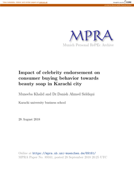 Impact of Celebrity Endorsement on Consumer Buying Behavior Towards Beauty Soap in Karachi City