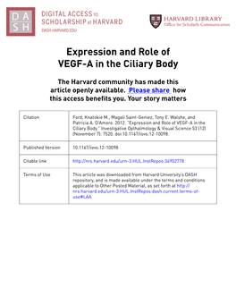 Expression and Role of VEGF-A in the Ciliary Body
