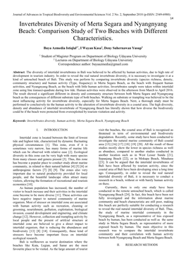 Invertebrates Diversity of Merta Segara and Nyangnyang Beach: Comparison Study of Two Beaches with Different Characteristics