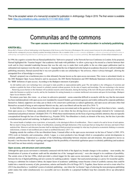 Communitas and the Commons
