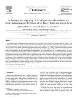 A Three-Genome Phylogeny of Malaria Parasites (Plasmodium and Closely Related Genera): Evolution of Life-History Traits and Host Switches