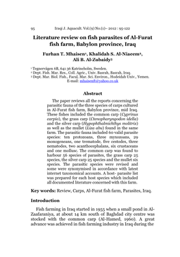 Literature Review on Fish Parasites of Al-Furat Fish Farm, Babylon Province, Iraq
