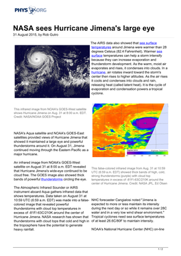 NASA Sees Hurricane Jimena's Large Eye 31 August 2015, by Rob Gutro