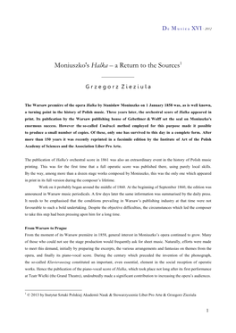 Moniuszko's Halka – a Return to the Sources1