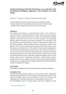 Testing the Basements Thermal Performance As an Approach to the Earth-Sheltered Buildings Application at Hot Climates, Case Study (Egypt)