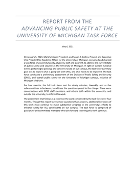 Report from the Advancing Public Safety at the University of Michigan Task Force