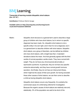 Transcript of Learning Module Idiopathic Short Stature (Dur: 20' 16