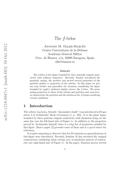 The F-Belos Arxiv:1210.8047V1 [Math.HO] 30 Oct 2012