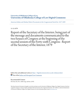 Report of the Secretary of the Interior; Being Part of the Message and Documents Communicated to the Two Houses of Congress at T