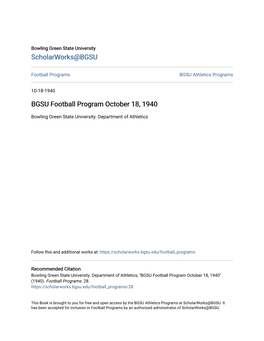 BGSU Football Program October 18, 1940