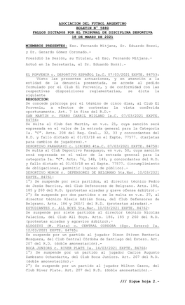 Asociacion Del Futbol Argentino Boletin N° 5880 Fallos Dictados Por El Tribunal De Disciplina Deportiva 18 De Marzo De 2021