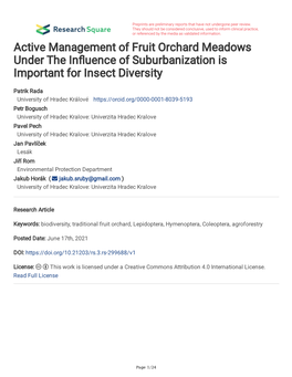 Active Management of Fruit Orchard Meadows Under the in Uence Of