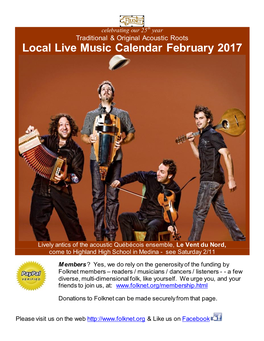 Local Live Music Calendar February 2017