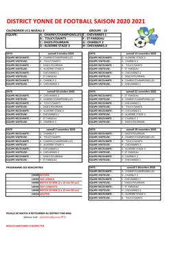 District Yonne De Football Saison 2020 2021