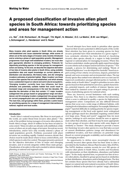 A Proposed Classification of Invasive Alien Plant Species in South Africa: Towards Prioritizing Species and Areas for Management Action