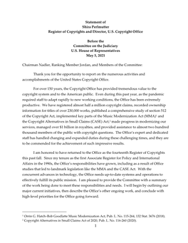 USCO House Judiciary Oversight Hearing May 2021 for Committee