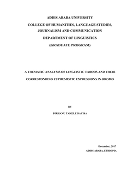 Addis Ababa University College of Humanities, Language Studies and Communication Department of Linguistics (Graduate Program)