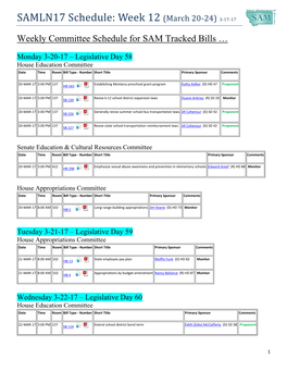 SAMLN17 Schedule: Week 12 (March 20-24) 3-17-17