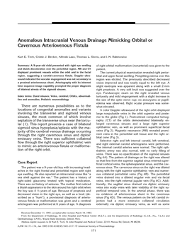 Anomalous Intracranial Venous Drainage Mimicking Orbital Or Cavernous Arteriovenous Fistula