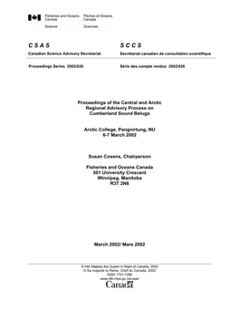 Proceedings of the Central and Arctic Regional Advisory Process on Cumberland Sound Beluga
