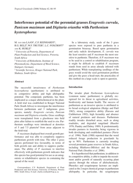 Interference Potential of the Perennial Grasses Eragrostis Curvula, Panicum Maximum and Digitaria Eriantha with Parthenium Hysterophorus