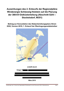 Auswirkungen Des 2. Entwurfs Der Regionalpläne Windenergie Schleswig-Holstein Auf Die Planung Der 380-Kv-Ostküstenleitung (Abschnitt Göhl – Stockelsdorf, M351)