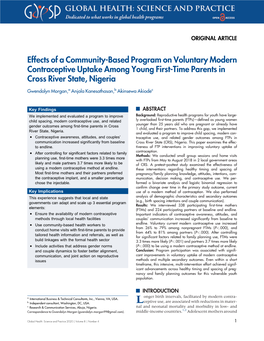 Effects of a Community-Based Program on Voluntary Modern Contraceptive Uptake Among Young First-Time Parents in Cross River State, Nigeria