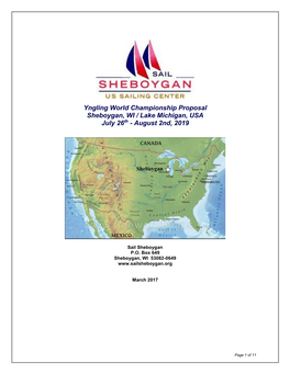 Yngling World Championship Proposal Sheboygan, WI / Lake Michigan, USA July 26Th - August 2Nd, 2019