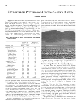 Physiographic Provinces and Surface Geology of Utah Roger E