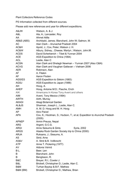 Plant Collectors Reference Codes PS Information Collected from Different Sources