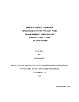 Status of Caribou and Muskox Populations Within the Prince of Wales Island-Somerset Island-Boothia Peninsula Complex, Nwt, July