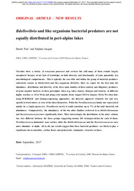 Bdellovibrio and Like Organisms Bacterial Predators Are Not Equally Distributed in Peri-Alpine Lakes