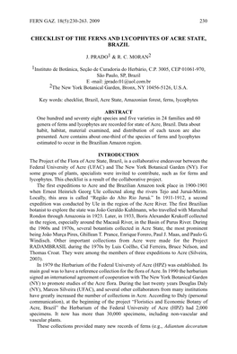 Checklist of the Ferns and Lycophytes of Acre State, Brazil