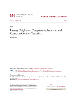 Uneasy Neighbors: Comparative American and Canadian Counter-Terrorism Kent Roach
