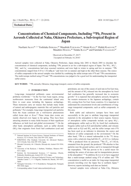 Concentrations of Chemical Components, Including 210Pb, Present in Aerosols Collected at Naha, Okinawa Prefecture, a Sub-Tropical Region of Japan