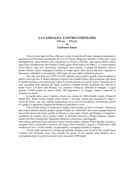 LA CAMPAGNA CONTRO I FRINIATES 179 A.C