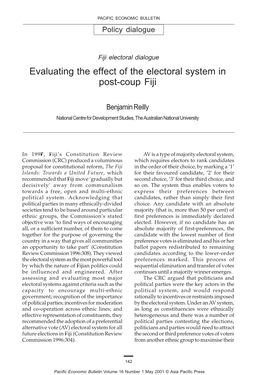 Evaluating the Effect of the Electoral System in Post-Coup Fiji