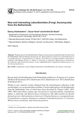 New and Interesting Laboulbeniales (Fungi, Ascomycota) from the Netherlands