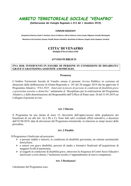 VENAFRO” (Deliberazione Del Consiglio Regionale N.313 Del 1 Dicembre 2015)
