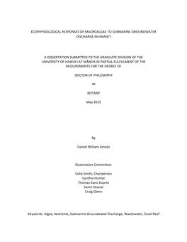 Ecophysiological Responses of Macroalgae to Submarine Groundwater Discharge in Hawaiʻi