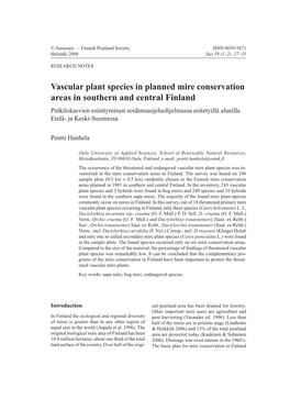 Vascular Plant Species in Planned Mire Conservation Areas in Southern