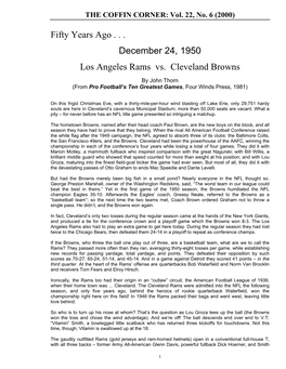 Fifty Years Ago . . . December 24, 1950 Los Angeles Rams Vs