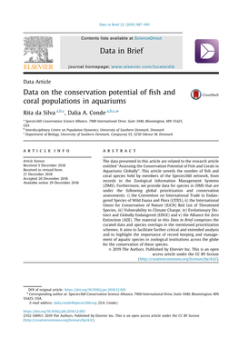 Data on the Conservation Potential of Fish and Coral Populations In