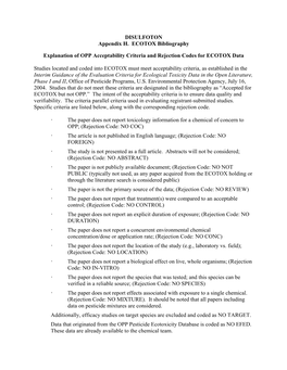 DISULFOTON Appendix H. ECOTOX Bibliography