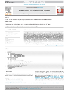 How Do Mammillary Body Inputs Contribute to Anterior Thalamic Function?