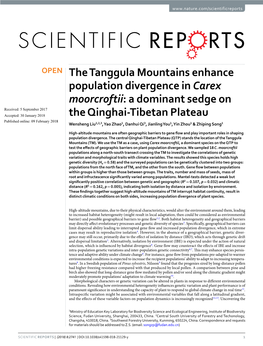 The Tanggula Mountains Enhance Population Divergence in Carex