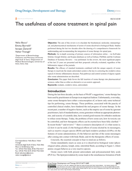 The Usefulness of Ozone Treatment in Spinal Pain Open Access to Scientific and Medical Research DOI