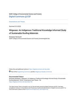 Wiigwaas: an Indigenous Traditional Knowledge Informed Study of Sustainable Roofing Materials